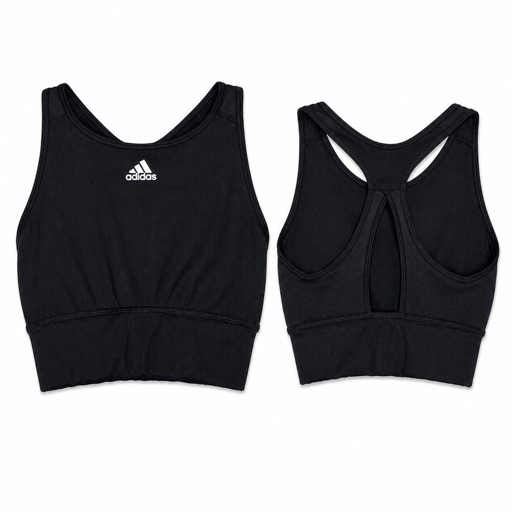 Adidas Ribbed Longline Sports Bra Black Keyhole Racerback Crop Top‎ Small